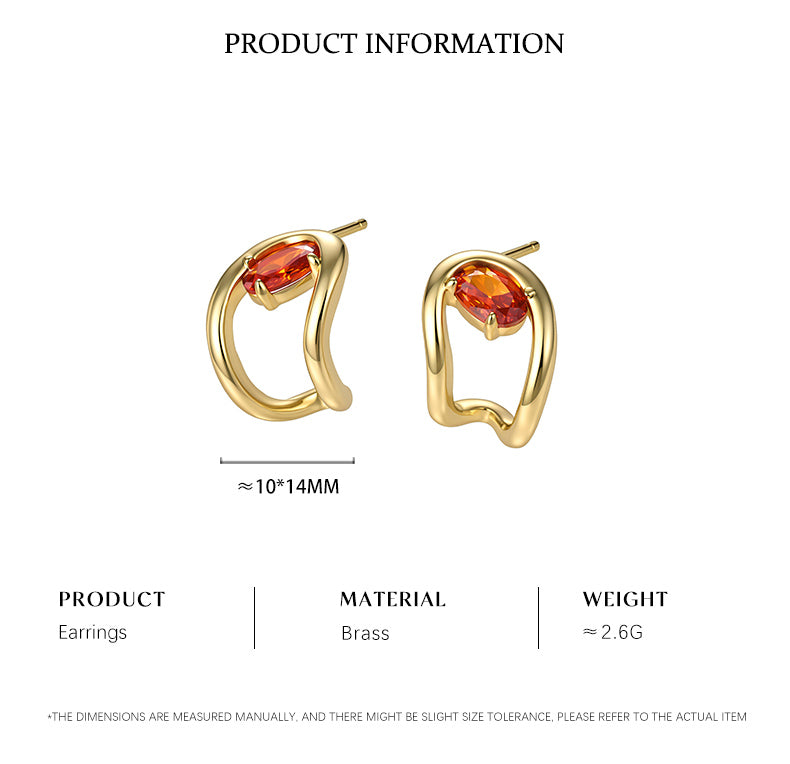 Cubic Zirconia 14K Gold Plated Stud Earrings , Geometric / Modern