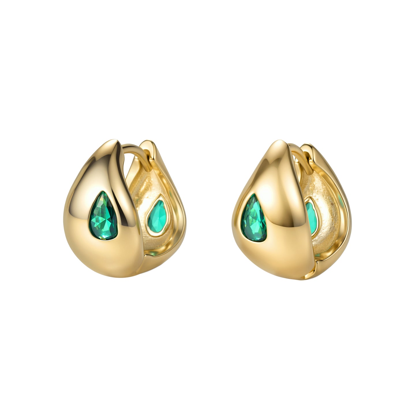 Cubic Zirconia 14K Gold Plated Hoop Drop Earrings Bezel Modern 4