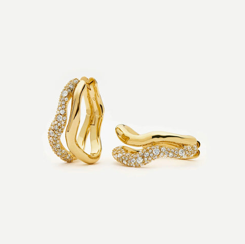 Cubic Zirconia 14K Gold Plated Stud Earrings Pave Modern