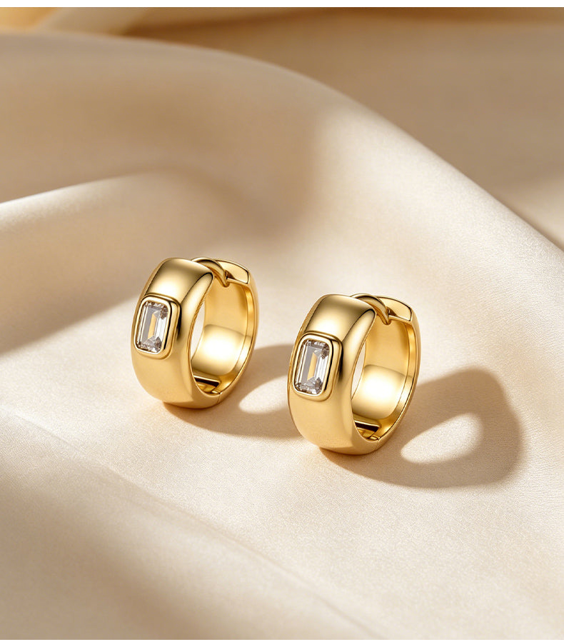 Cubic Zirconia 14K Gold Plated Hoop / Drop Earrings , Geometric / Modern