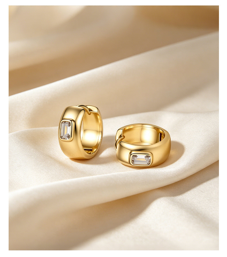 Cubic Zirconia 14K Gold Plated Hoop / Drop Earrings , Geometric / Modern