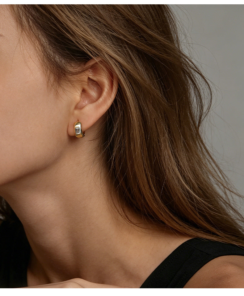 Cubic Zirconia 14K Gold Plated Hoop / Drop Earrings , Geometric / Modern