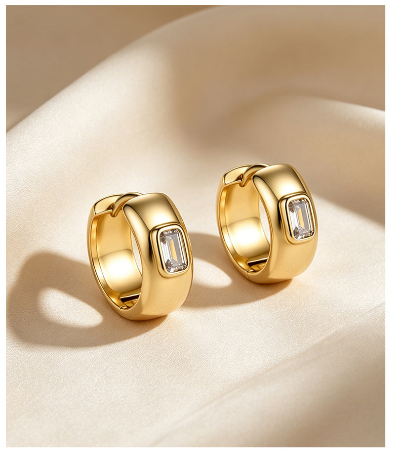 Cubic Zirconia 14K Gold Plated Hoop / Drop Earrings , Geometric / Modern