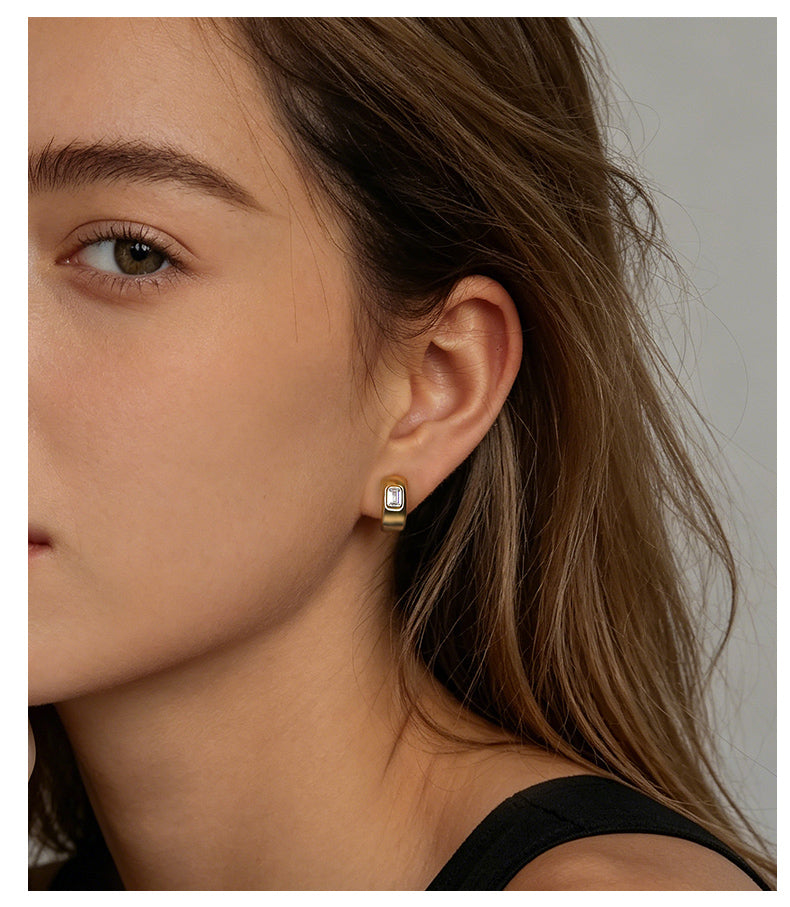 Cubic Zirconia 14K Gold Plated Hoop / Drop Earrings , Geometric / Modern