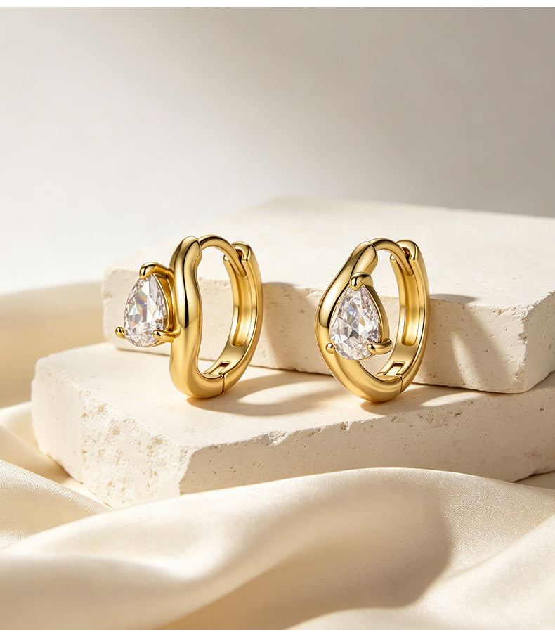 Moissanite 14K Gold Plated Hoop Drop Earrings Prong Modern