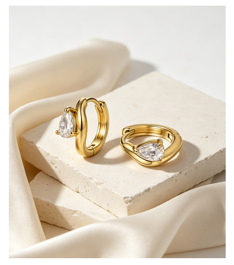 Moissanite 14K Gold Plated Hoop Drop Earrings Prong Modern