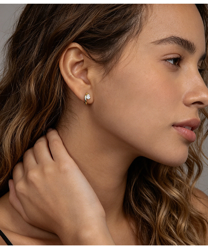 Moissanite 14K Gold Plated Hoop Drop Earrings Prong Modern
