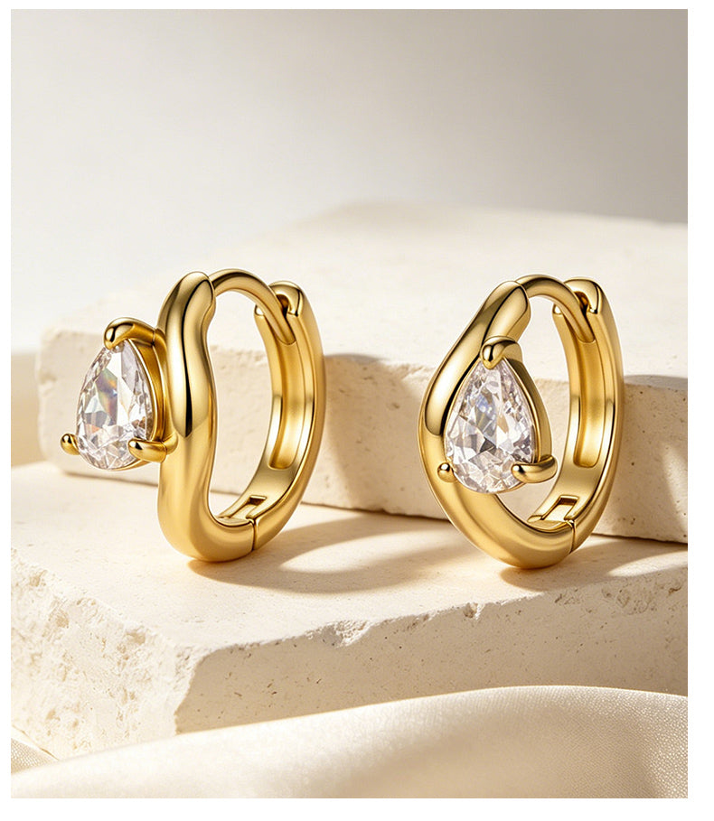 Moissanite 14K Gold Plated Hoop Drop Earrings Prong Modern