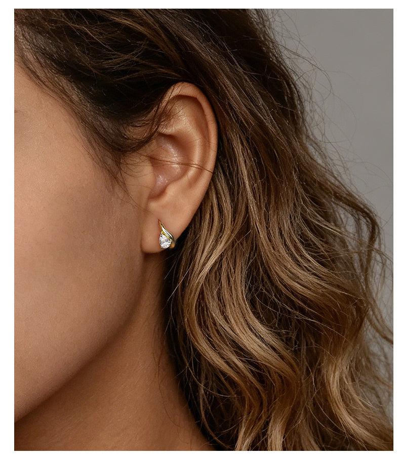 Moissanite 14K Gold Plated Hoop Drop Earrings Prong Modern