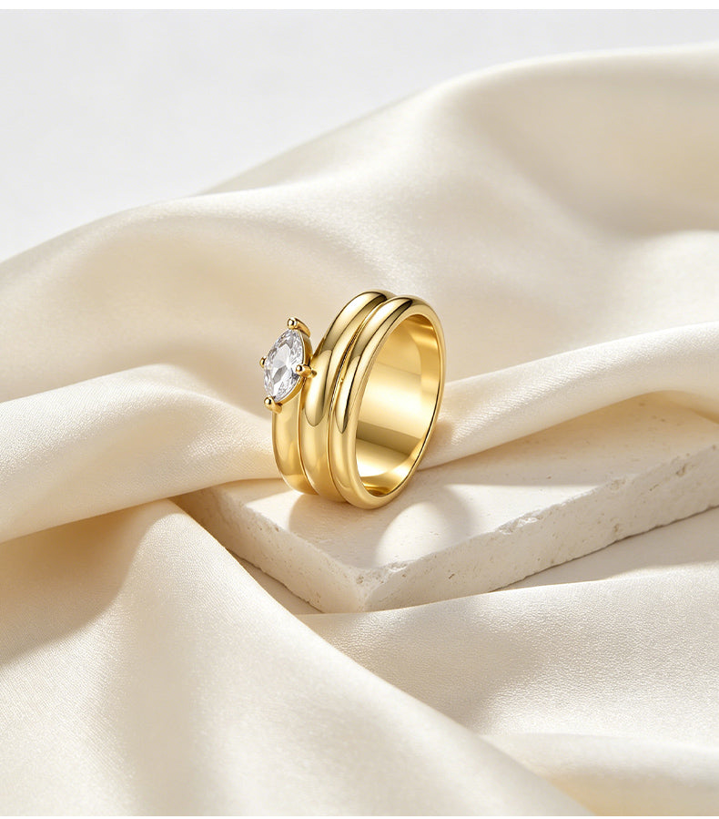 Moissanite 14K Gold Plated Ring , Geometric / Modern