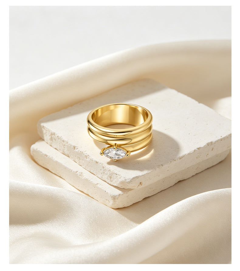 Moissanite 14K Gold Plated Ring Prong Modern 2