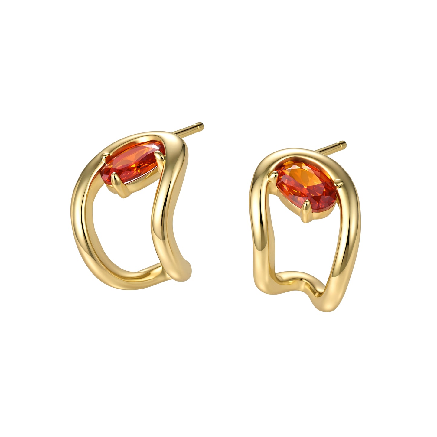 Cubic Zirconia 14K Gold Plated Stud Earrings Prong Modern