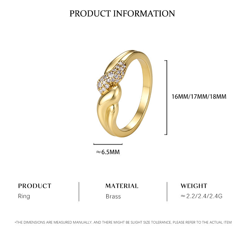 Cubic Zirconia 14K Gold Plated Ring , Sporty / Streetwear