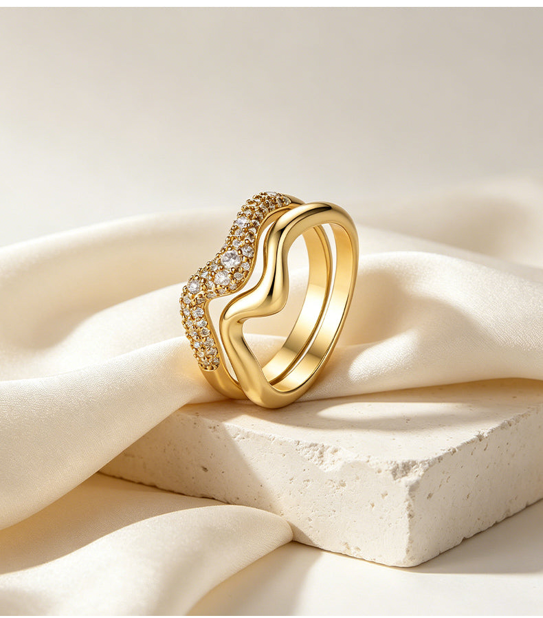 Cubic Zirconia 14K Gold Plated Ring Bead Modern 5