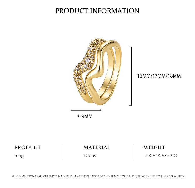 Cubic Zirconia 14K Gold Plated Ring , Geometric / Modern