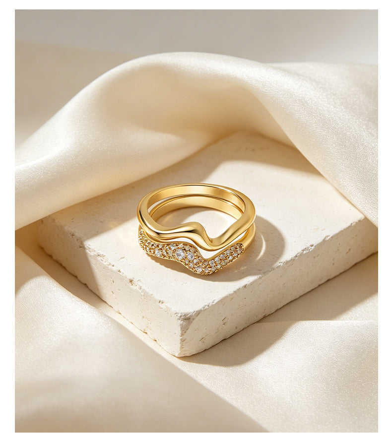 Cubic Zirconia 14K Gold Plated Ring , Geometric / Modern