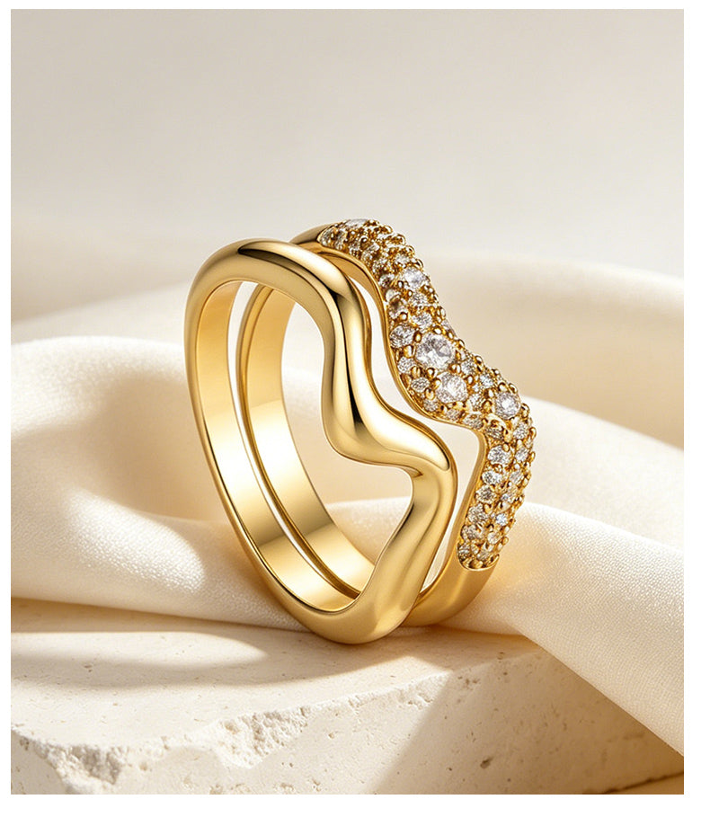 Cubic Zirconia 14K Gold Plated Ring Bead Modern 5