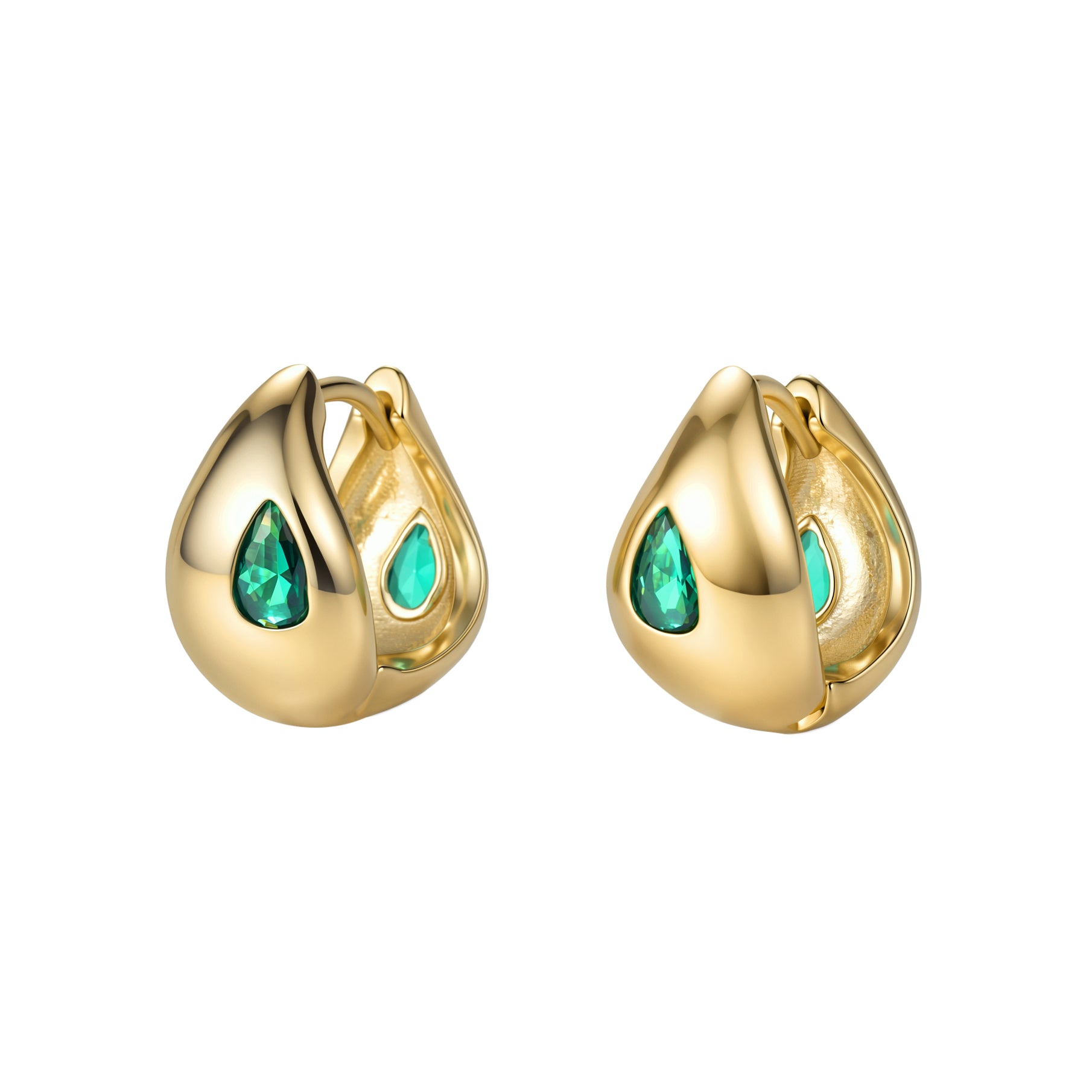 Cubic Zirconia 14K Gold Plated Hoop Drop Earrings Bezel Modern 4