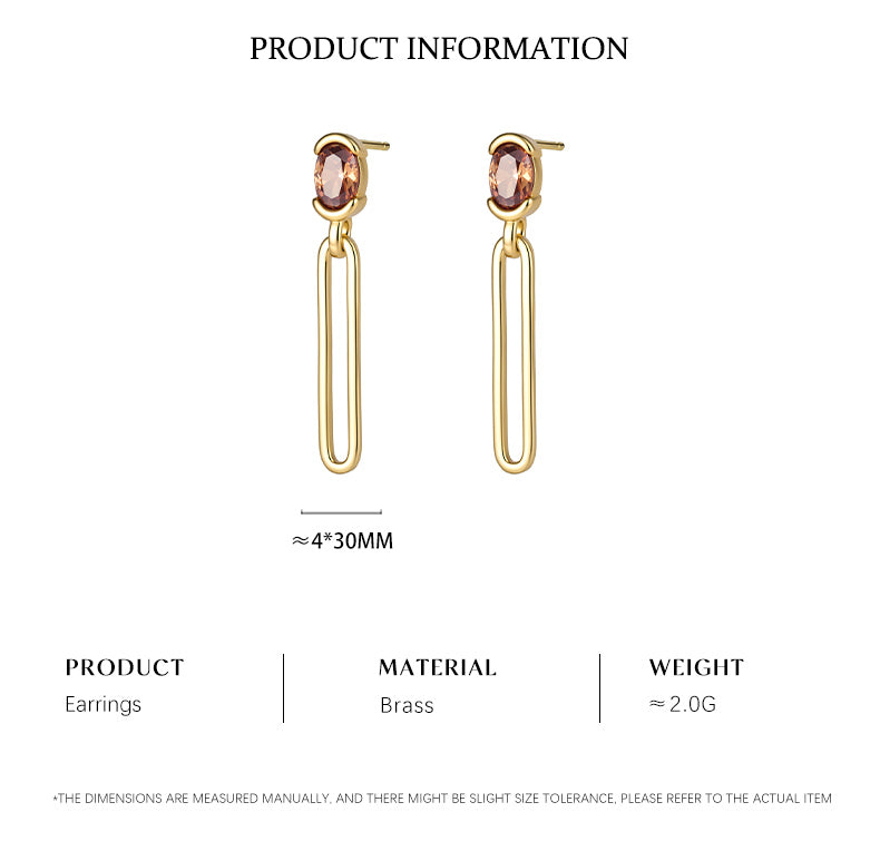 Cubic Zirconia 14K Gold Plated Stud Earrings , Geometric / Modern