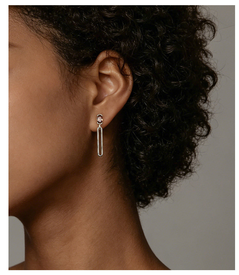 Cubic Zirconia 14K Gold Plated Stud Earrings , Geometric / Modern