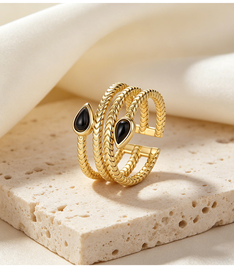 Black Agate 18K Gold Plated Ring Bezel Modern