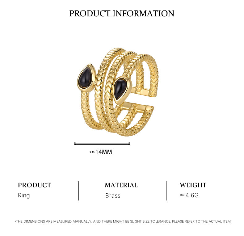 Black Agate 18K Gold Plated Ring Bezel Modern