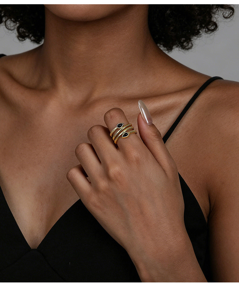 Black Agate 18K Gold Plated Ring Bezel Modern