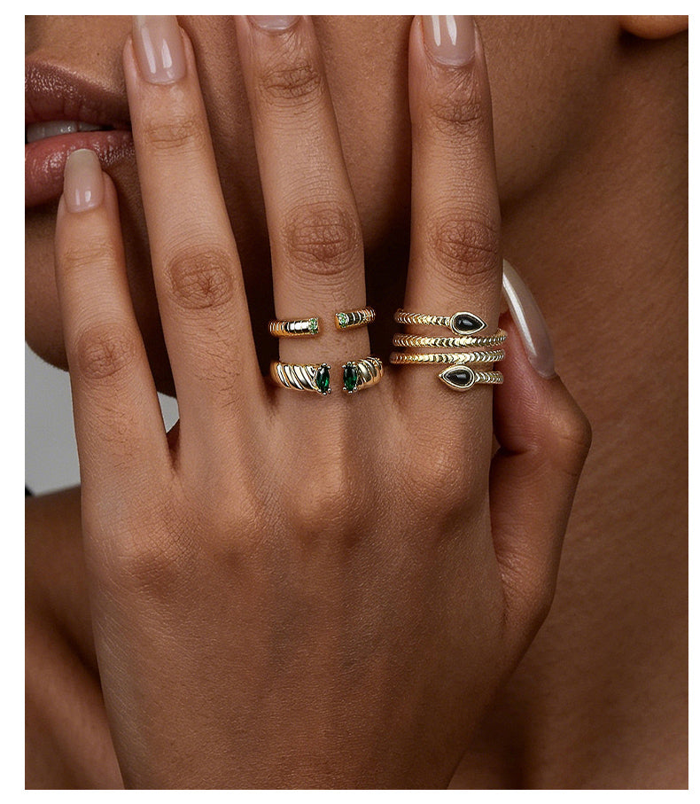 Black Agate 18K Gold Plated Ring Bezel Modern