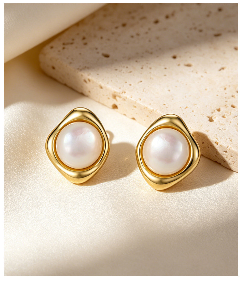 Pearl Bezel Studs