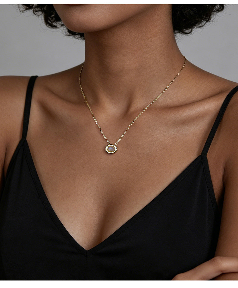 Moonstone 14K Gold Plated Necklace Bezel Modern