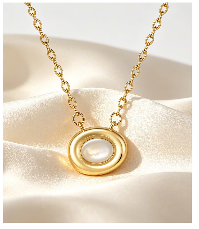 Moonstone 14K Gold Plated Necklace Bezel Modern