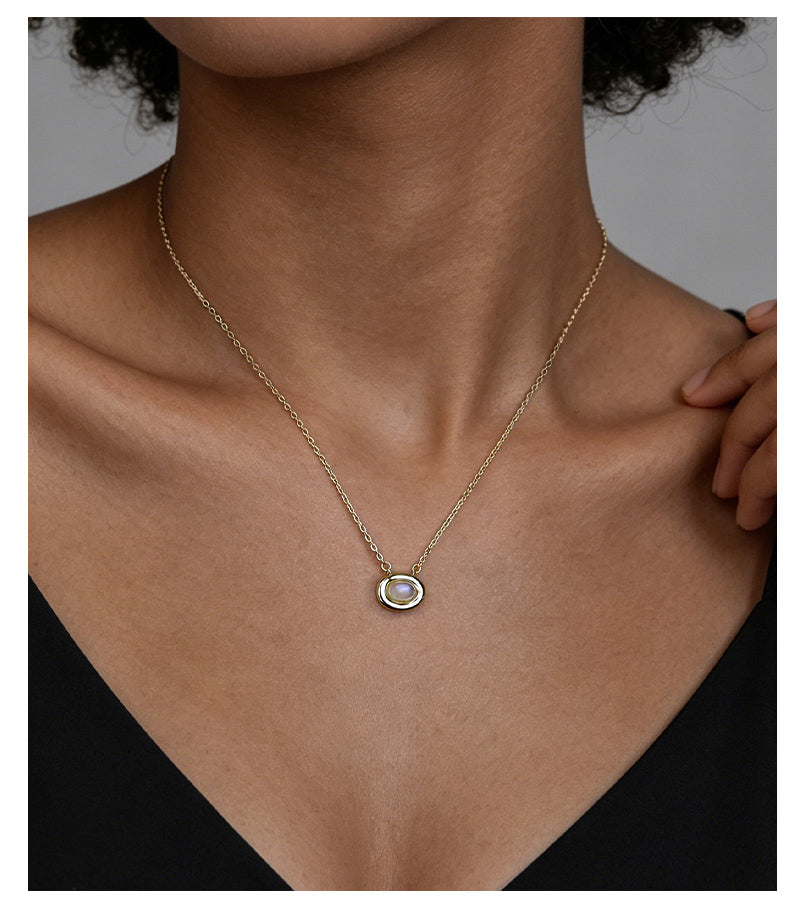 Moonstone 14K Gold Plated Necklace Bezel Modern