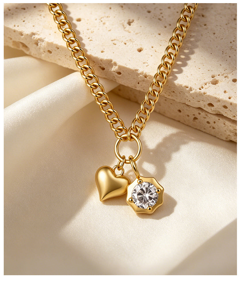 Cubic Zirconia 14K Gold Plated Necklace , Sporty / Streetwear