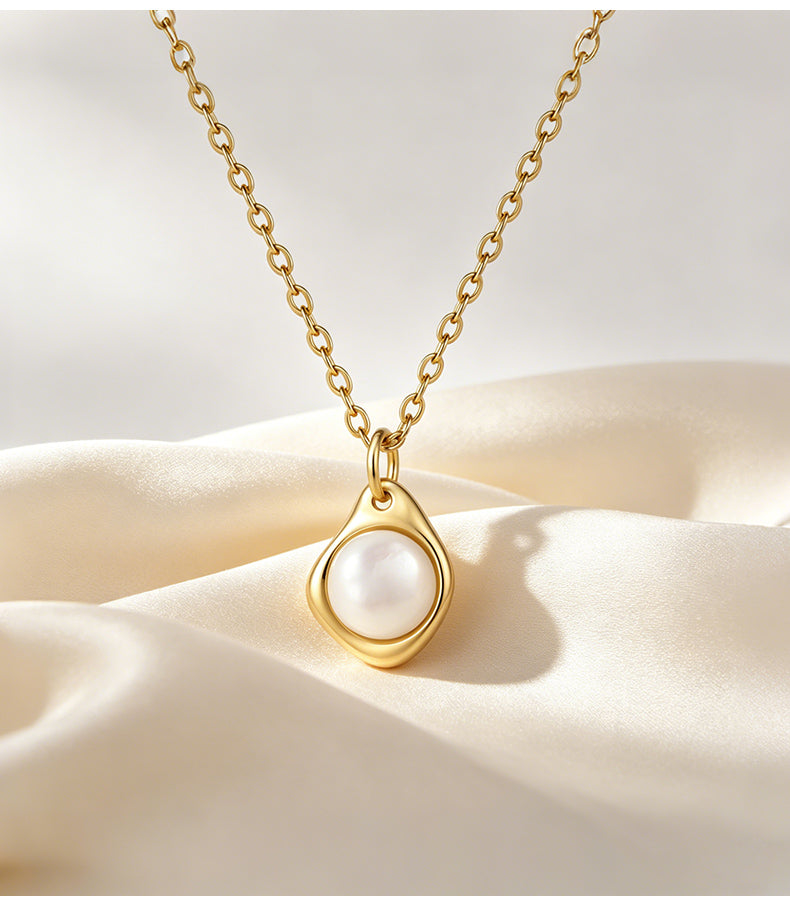Mother of Pearl 14K Gold Plated Necklace , Geometric / Modern