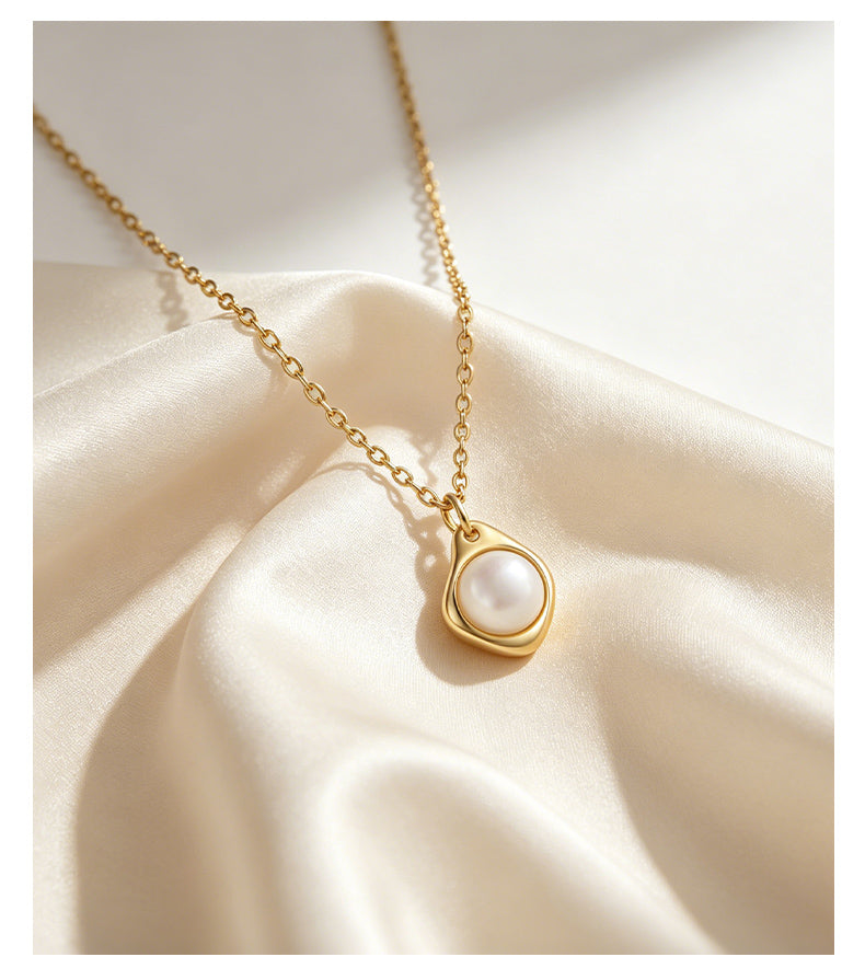 Mother of Pearl 14K Gold Plated Necklace , Geometric / Modern