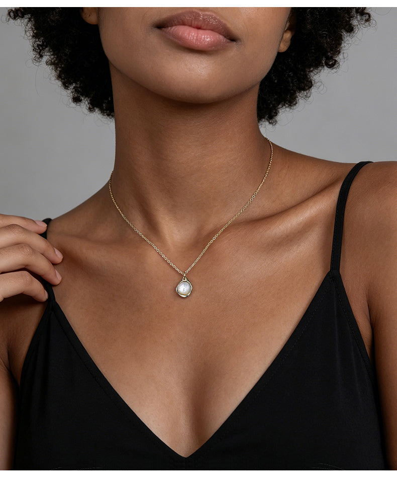 Mother of Pearl 14K Gold Plated Necklace , Geometric / Modern