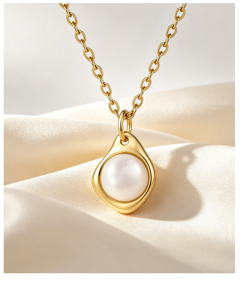 Mother of Pearl 14K Gold Plated Necklace , Geometric / Modern