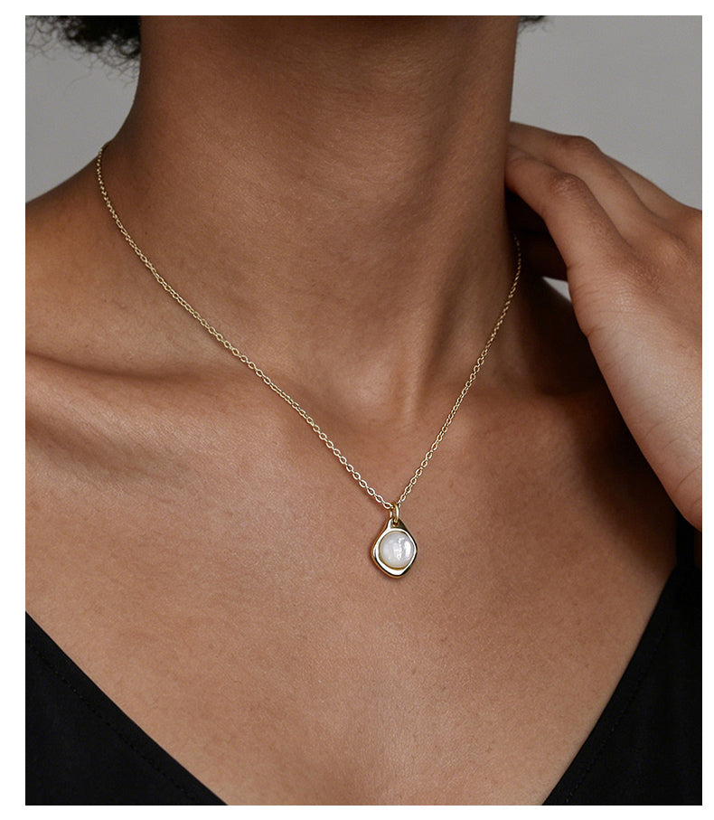 Mother of Pearl 14K Gold Plated Necklace , Geometric / Modern