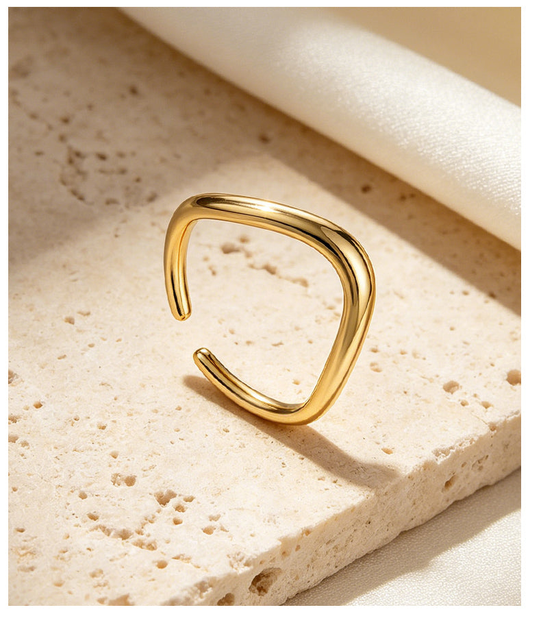 Cubic Zirconia 14K Gold Plated Ring Plain Polished Modern