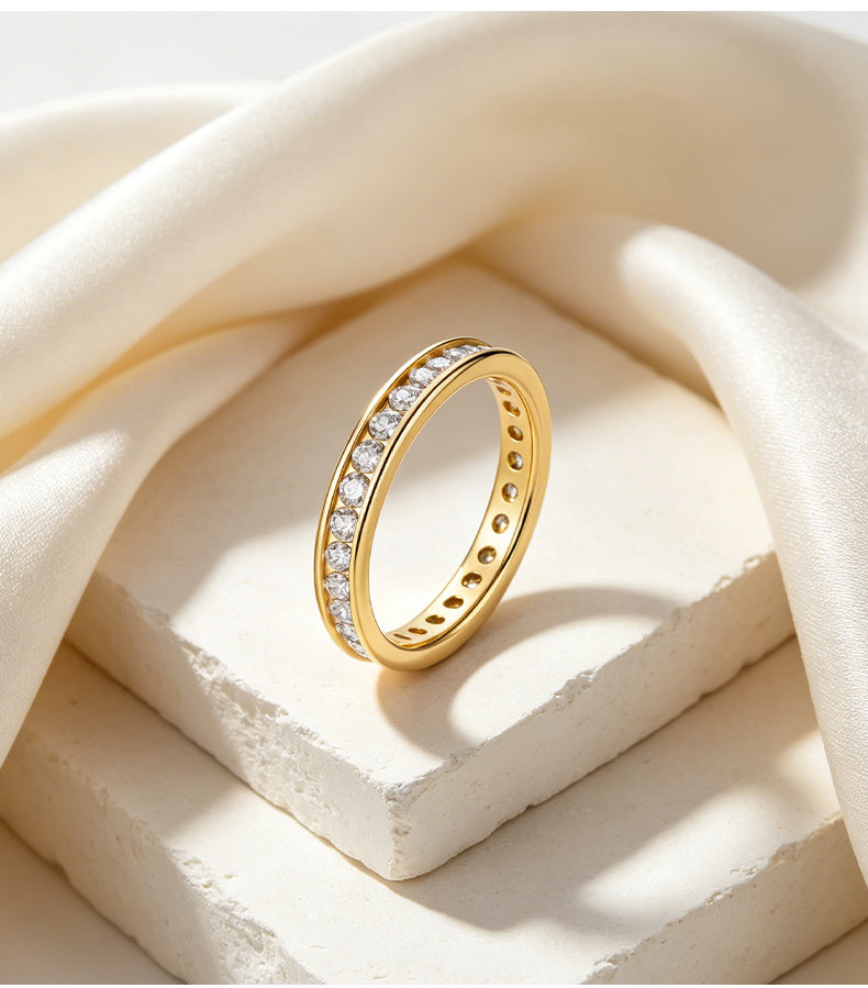 Cubic Zirconia 14K Gold Plated Ring Bead Modern 3
