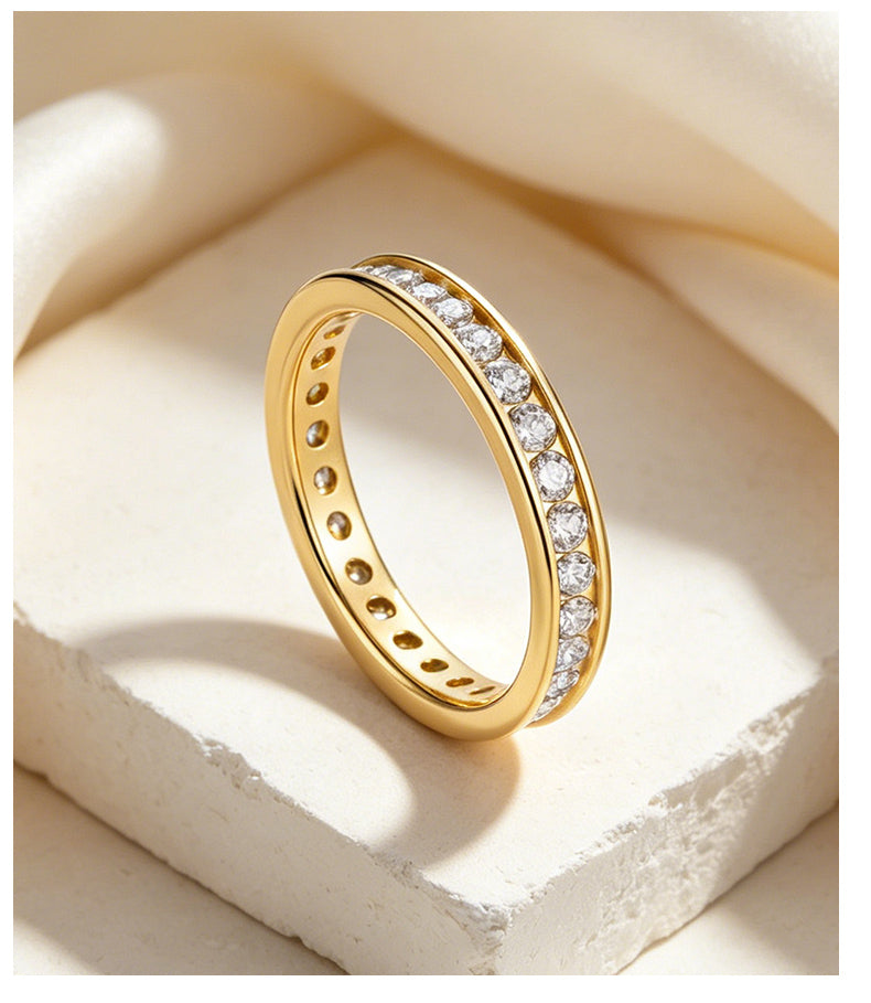 Cubic Zirconia 14K Gold Plated Ring Bead Modern 3