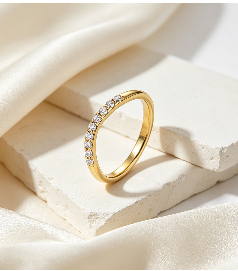 Cubic Zirconia 14K Gold Plated Ring Bead Modern 6