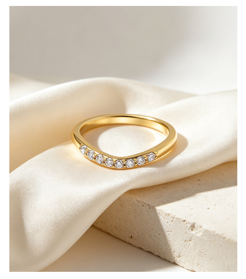 Cubic Zirconia 14K Gold Plated Ring Bead Modern 6