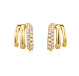 Cubic Zirconia 14K Gold Plated Stud Earrings Pave Modern 2