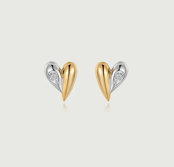 Cubic Zirconia 14K Gold Plated Stud Earrings Bezel Modern 3