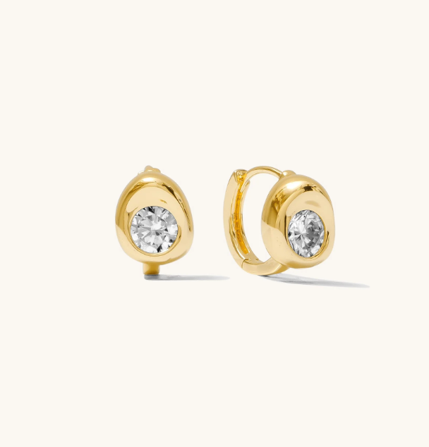 Cubic Zirconia 14K Gold Plated Hoop Drop Earrings Bezel Modern 5