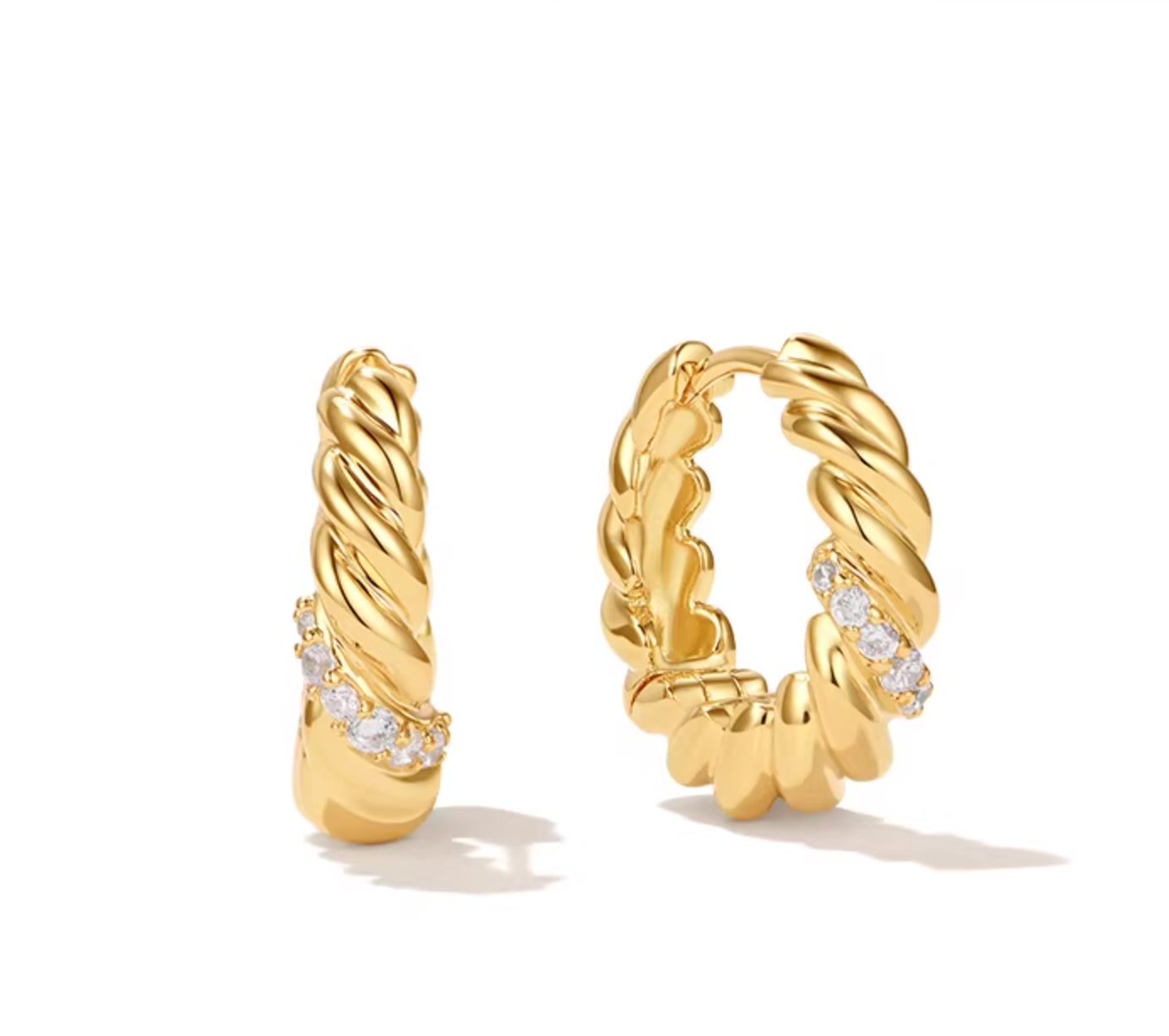 Cubic Zirconia 14K Gold Plated Hoop Drop Earrings Bead Modern